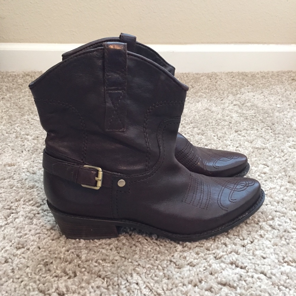 Franco Sarto dark brown pointed ankle booties